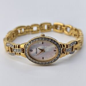 VTG Pulsar Watch Women 18MM MOP Dial Two Tone Crystal Bezel 6" Wrist New Battery